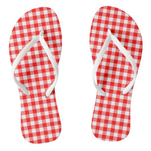 Red and White Medium Size Gingham Checks Thongs