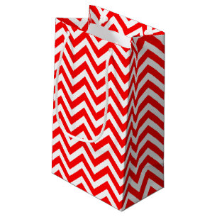 Red and White Medium Size Horizontal Chevron Small Gift Bag