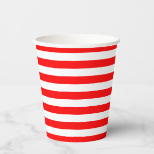 Red and White Medium Size Horizontal Stripes Paper Cups