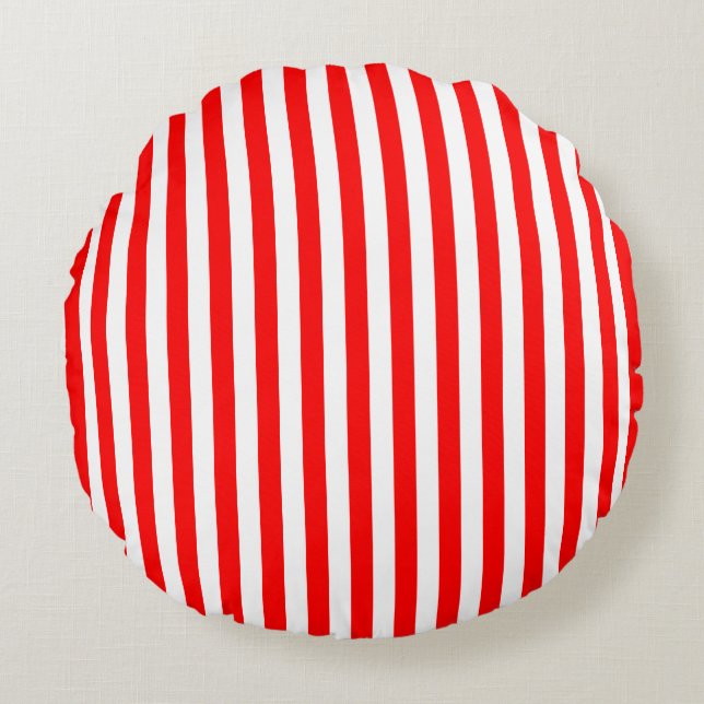 Red and White Medium Size Stripes Round Cushion (Front)