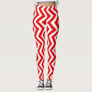 Red and White Medium Size Vertical Chevron Leggings