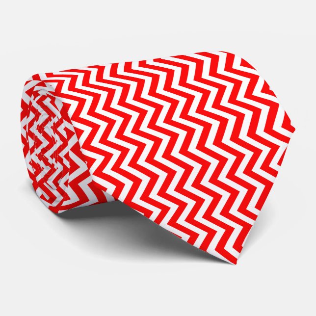 Red and White Medium Size Vertical Chevron Tie (Rolled)