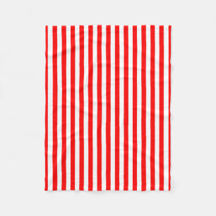Red and White Medium Size Vertical Stripes Fleece Blanket