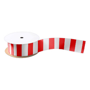 Red and White Medium Size Vertical Stripes Ribbon Satin Ribbon