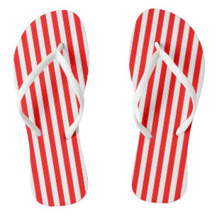 Red and White Medium Size Vertical Stripes Thongs