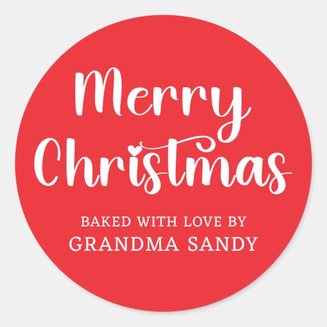 Red and White Merry Christmas Classic Round Sticker (Front)