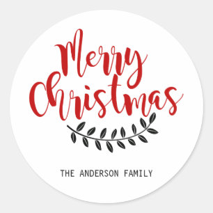 Red and White Merry Christmas Personalised Sticker