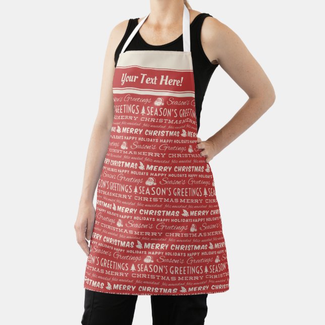 Red and White Merry Christmas Retro Typography Apron (Insitu)