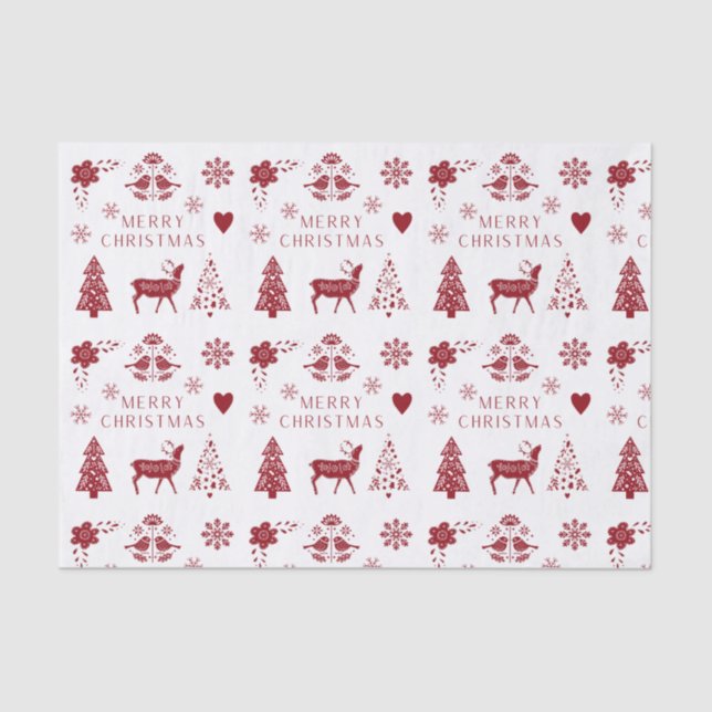 Red and White Merry Christmas  Tissue Paper (Front)