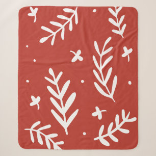 Red and White Minimalist Botanical Leaves Blanket