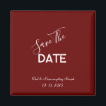 Red and White Minimalist Wedding Save the Date Magnet<br><div class="desc">.: Minimalist Wedding save-the-date with a beautiful maroon burgundy red background and contrasting white font
.: Completely customizable- change the text,  font,  font size and font color.
.: Coordinating items available
.: Design available in other colors as well.</div>