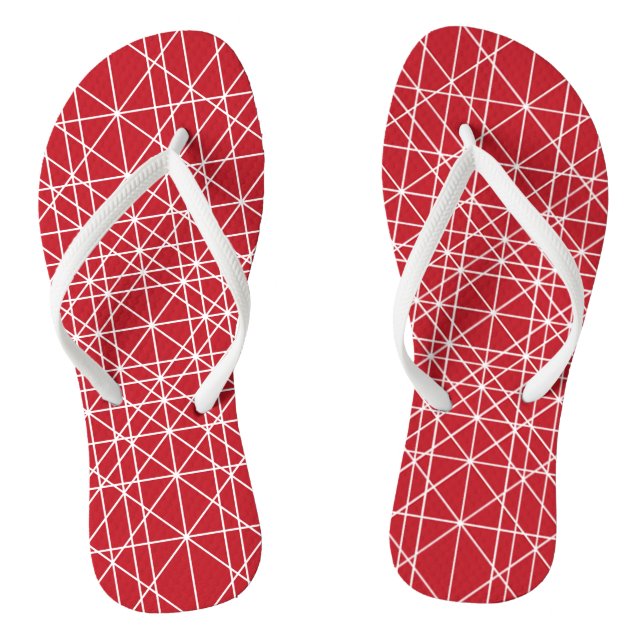 Red and White Miroku Geometric Pattern Thongs (Footbed)