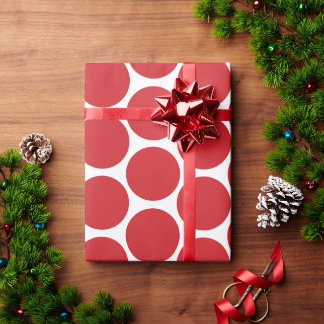 Red and White Mod Big Polka Dots Wrapping Paper (Holiday Gift)