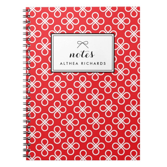 Red and White Modern Floral Pattern Personalised Notebook (Front)