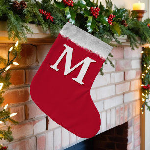 Red and White Modern Monogram Christmas Stocking