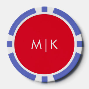 Red and White   Modern Monogram Poker Chips