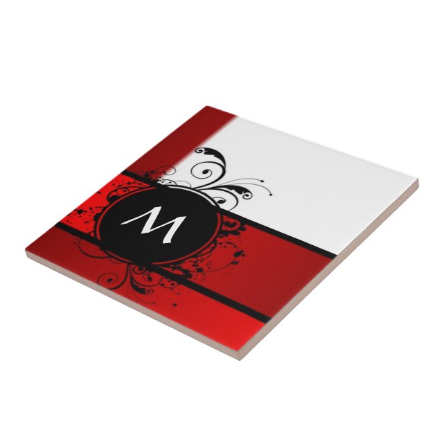 Red and white monogram ceramic tile (Side)