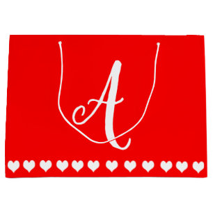 Red and White Monogram Initial  Large Gift Bag