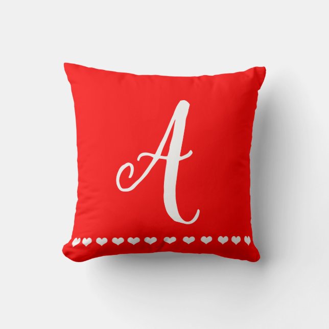 Red and White Monogram Initial Throw Pillow (Front)