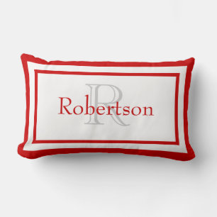 Red and White Monogram Name Keepsake Pillow
