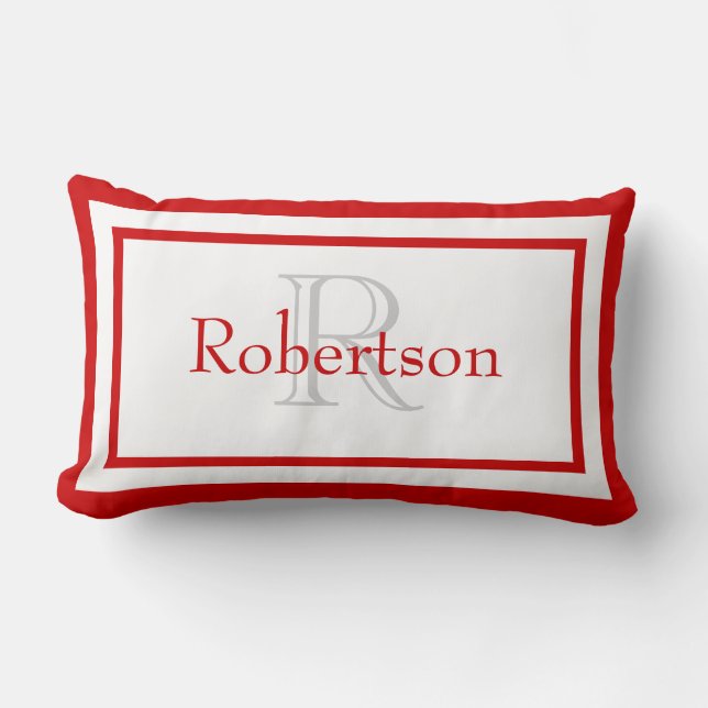 Red and White Monogram Name Keepsake Pillow (Front)