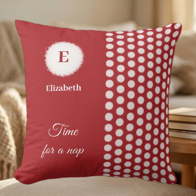 Red and white monogram time for a nap cushion (Creator Uploaded)