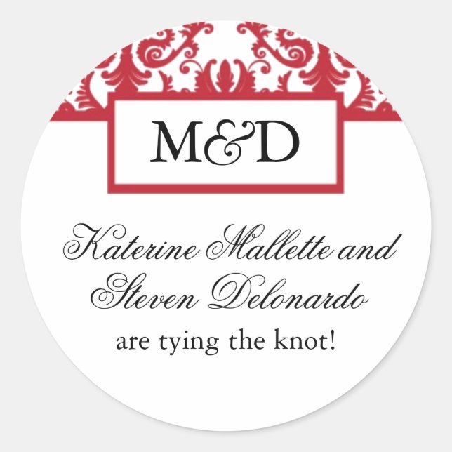 Red and White Monogram Wedding Stickers (Front)