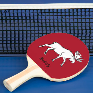 Red and White Moose Ping Pong Paddle