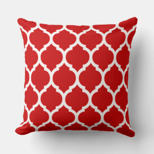 Red and White Moroccan Quatrefoil Pattern Cushion