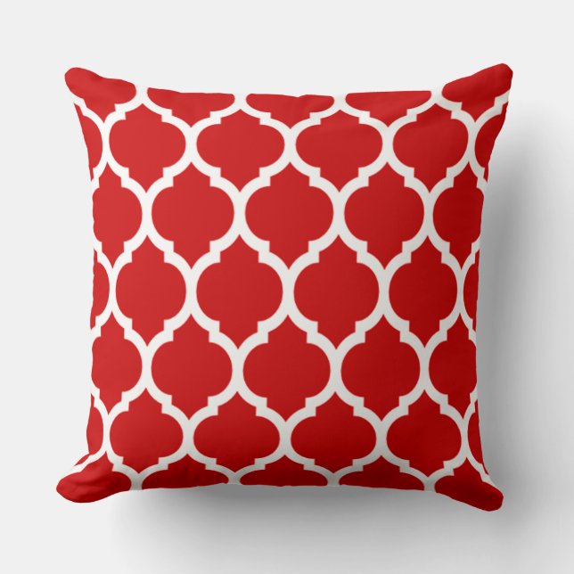 Red and White Moroccan Quatrefoil Pattern Cushion (Front)