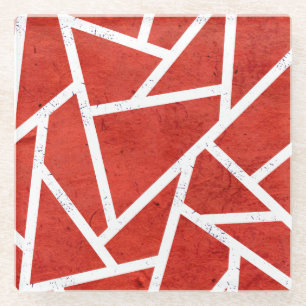Red and white mosaic pattern glass coaster