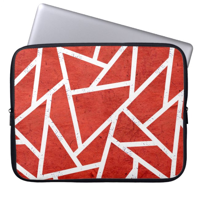 Red and white mosaic pattern laptop sleeve (Front)
