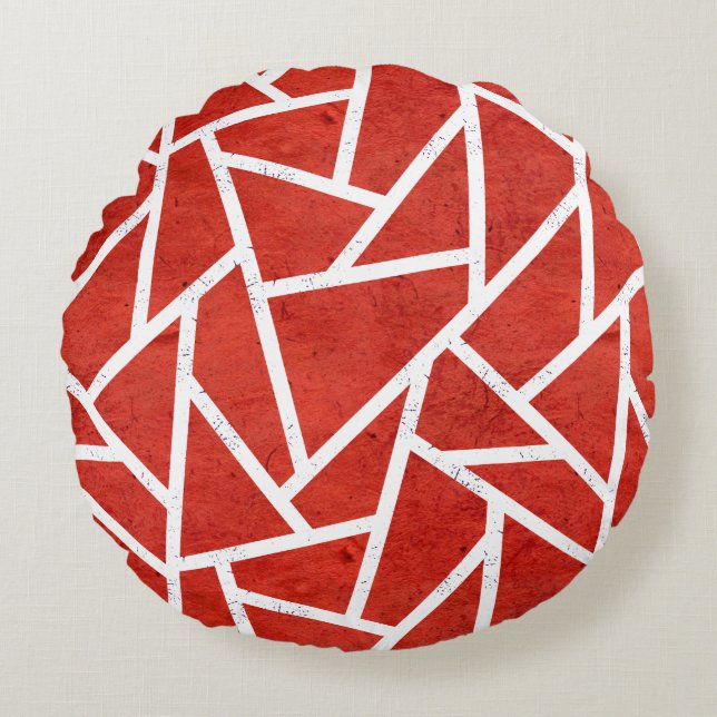 Red and white mosaic pattern round cushion (Front)