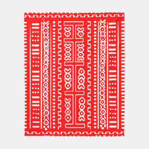 Red and White Mud Cloth Fleece Blanket, 50"x60" Blanket