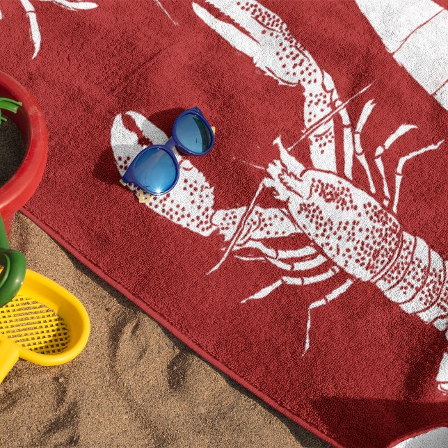 Red and White Nautical Lobster Collage Beach Towel (Creator Uploaded)