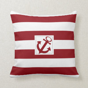 Red and White Nautical Stripe with Anchor Cushion