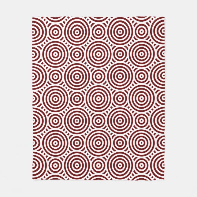 Red and White Nested Circular Repeat Pattern Fleece Blanket (Front)