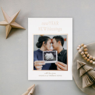 Red and White New Year New Blessings Pregnancy Foil Holiday Card