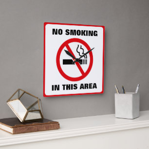 Red and White No Smoking Square Wall Clock