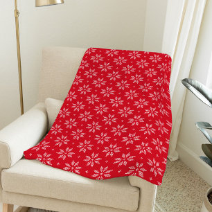 Red and White Nordic Snowflake   Holiday Fleece Blanket