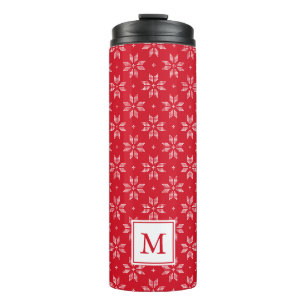 Red and White Nordic Snowflake Pattern Holiday Thermal Tumbler
