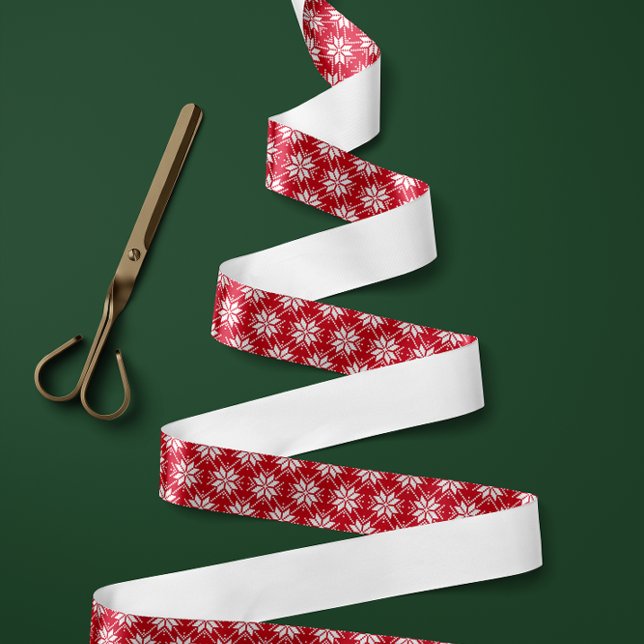 Red and White Nordic Snowflake Pattern Satin Ribbon (Creator Uploaded)