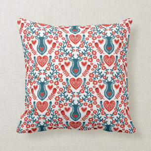 Red and White Nordic Style Deer Cushion