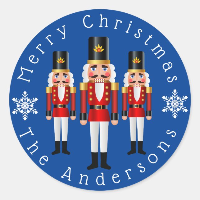 Red and White Nutcracker Personalise Classic Round Sticker (Front)