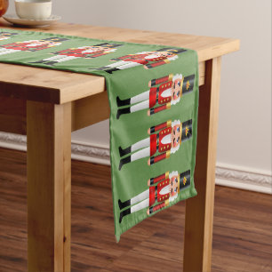 Red and White Nutcrackers Green Background Medium Table Runner