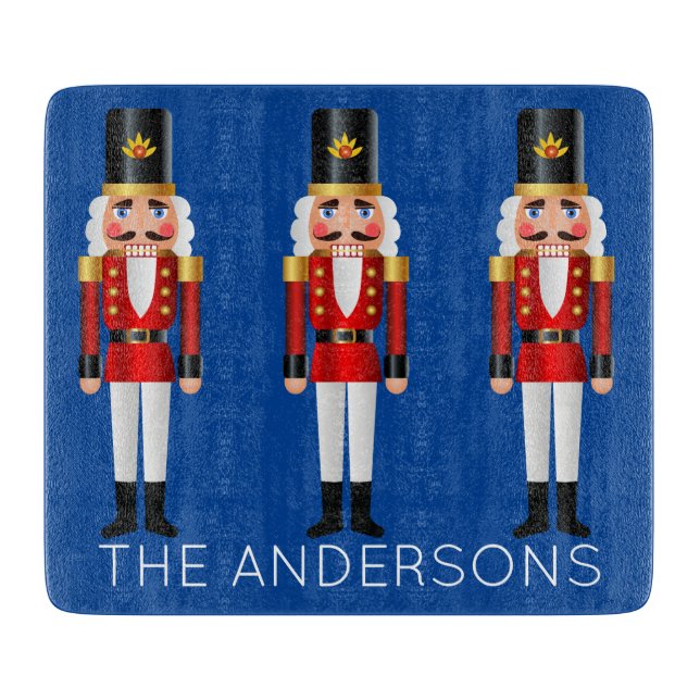 Red and White Nutcrackers Personalise Cutting Board (Front)