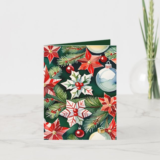 Red and White Ornament Photo & Craft Christmas Card (Front)