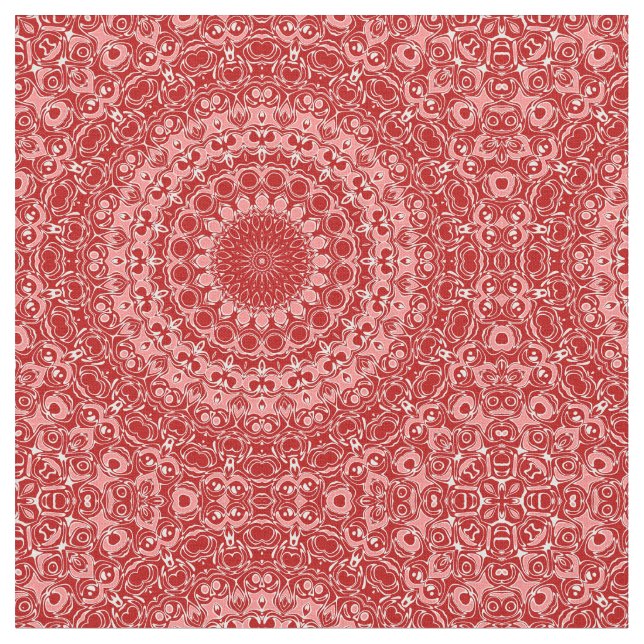 Red and White Ornamental Mandala Pattern Fabric (Close Up)