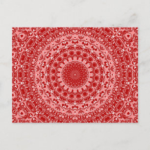 Red and White Ornamental Mandala Pattern Postcard