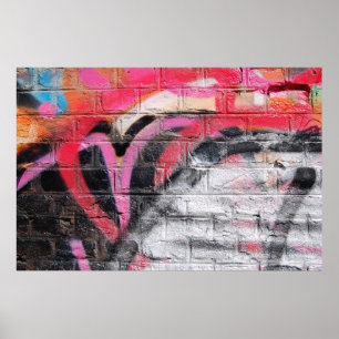 Red and white painted wall poster